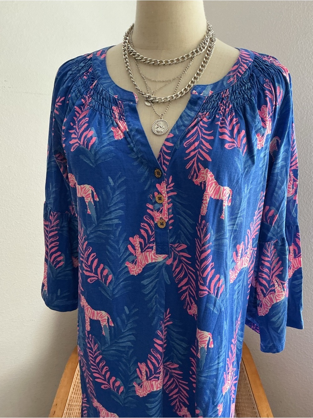Lilly Pulitzer Blue Tunic Dress with Pink Leaf & Zebra Accent - Picture 3 of 10